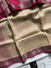 Quiet Blush – Cream Mangalagiri silk cotton saree with Rani Pink Nizam border | House of Thansha