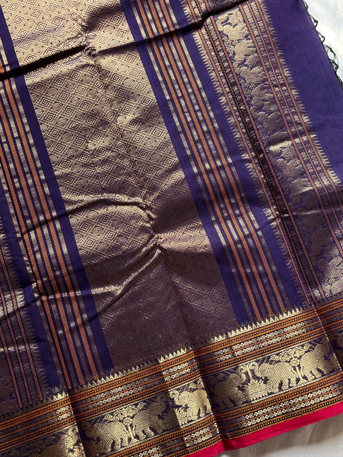 Heirloom Kanchi - Deep Jamun Handloom Kanchi Cotton Saree