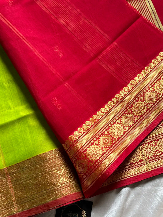 Vegan Silk Saree – Lime Green | Handloom Art Silk