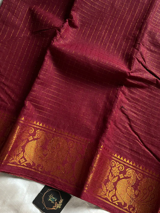 Sungudi Cotton Saree - Dark Maroon Zari Kattam