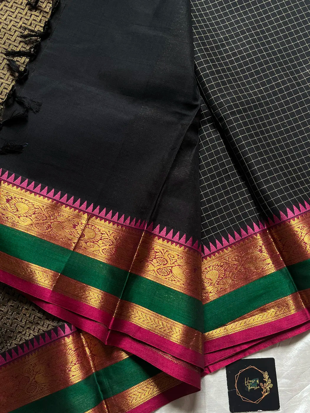 Royal Drapes – Black Mercerised 120 counts Kanchi Cotton Saree