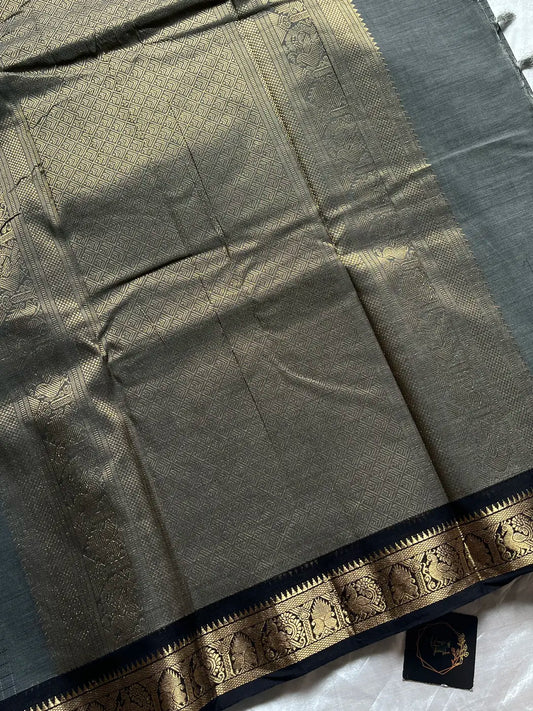 Royal Drapes – Grey Mercerised 120 counts Kanchi Cotton Saree