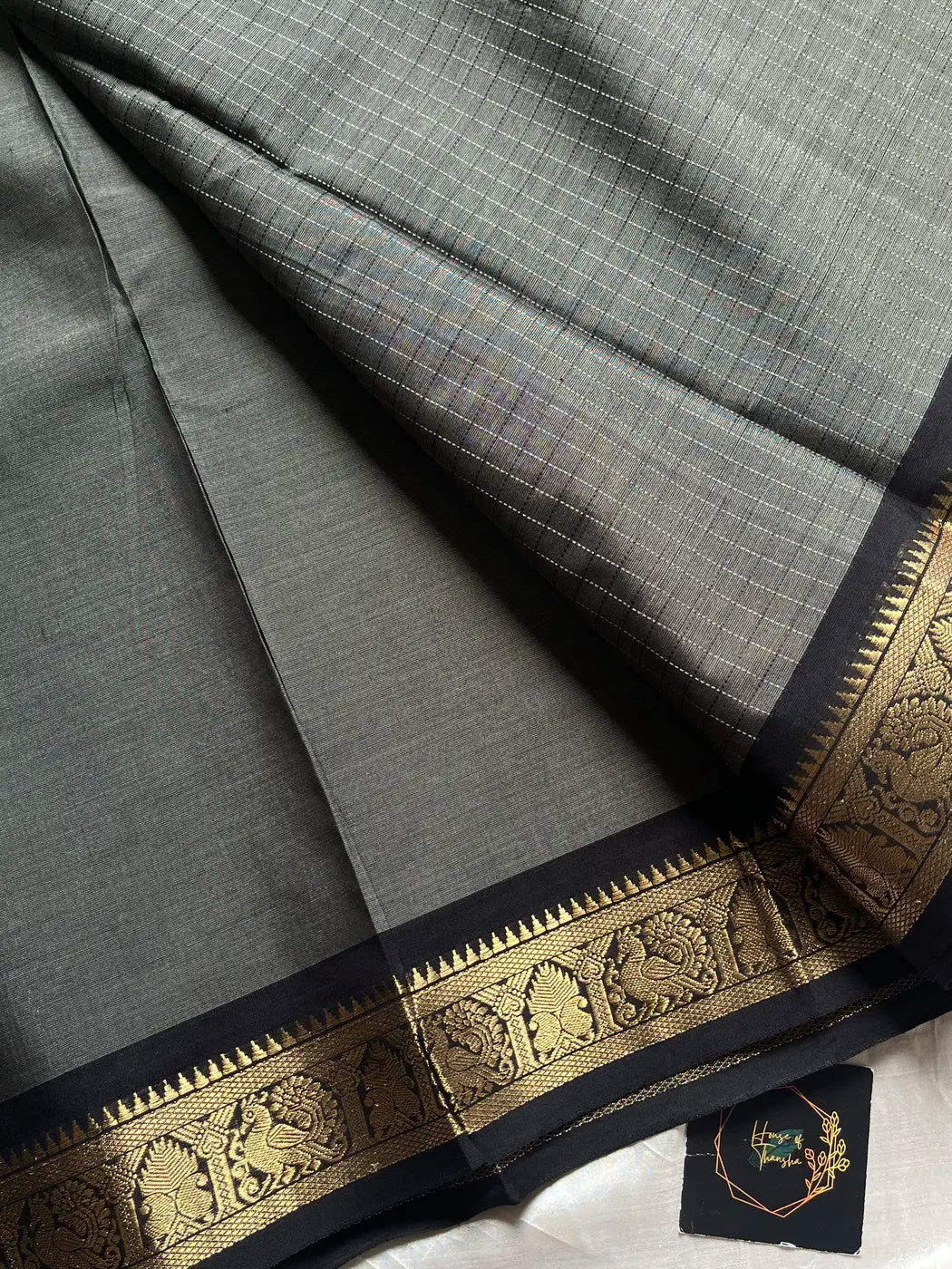 Royal Drapes – Grey Mercerised 120 counts Kanchi Cotton Saree