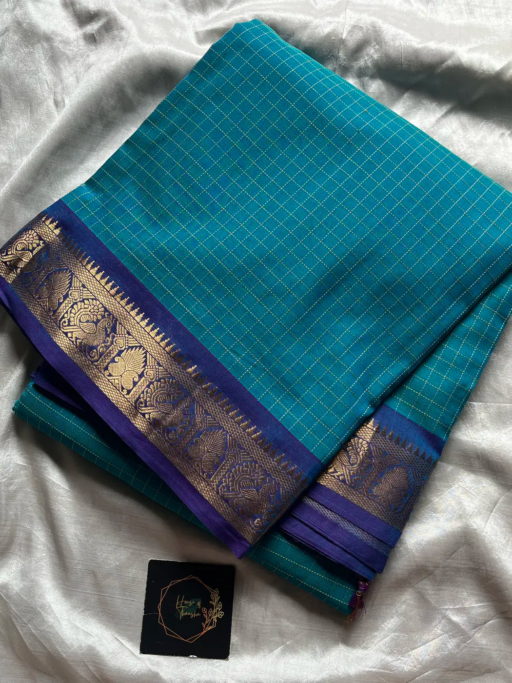 Royal Drapes – Sky blue Mercerised 120 counts Kanchi Cotton Saree