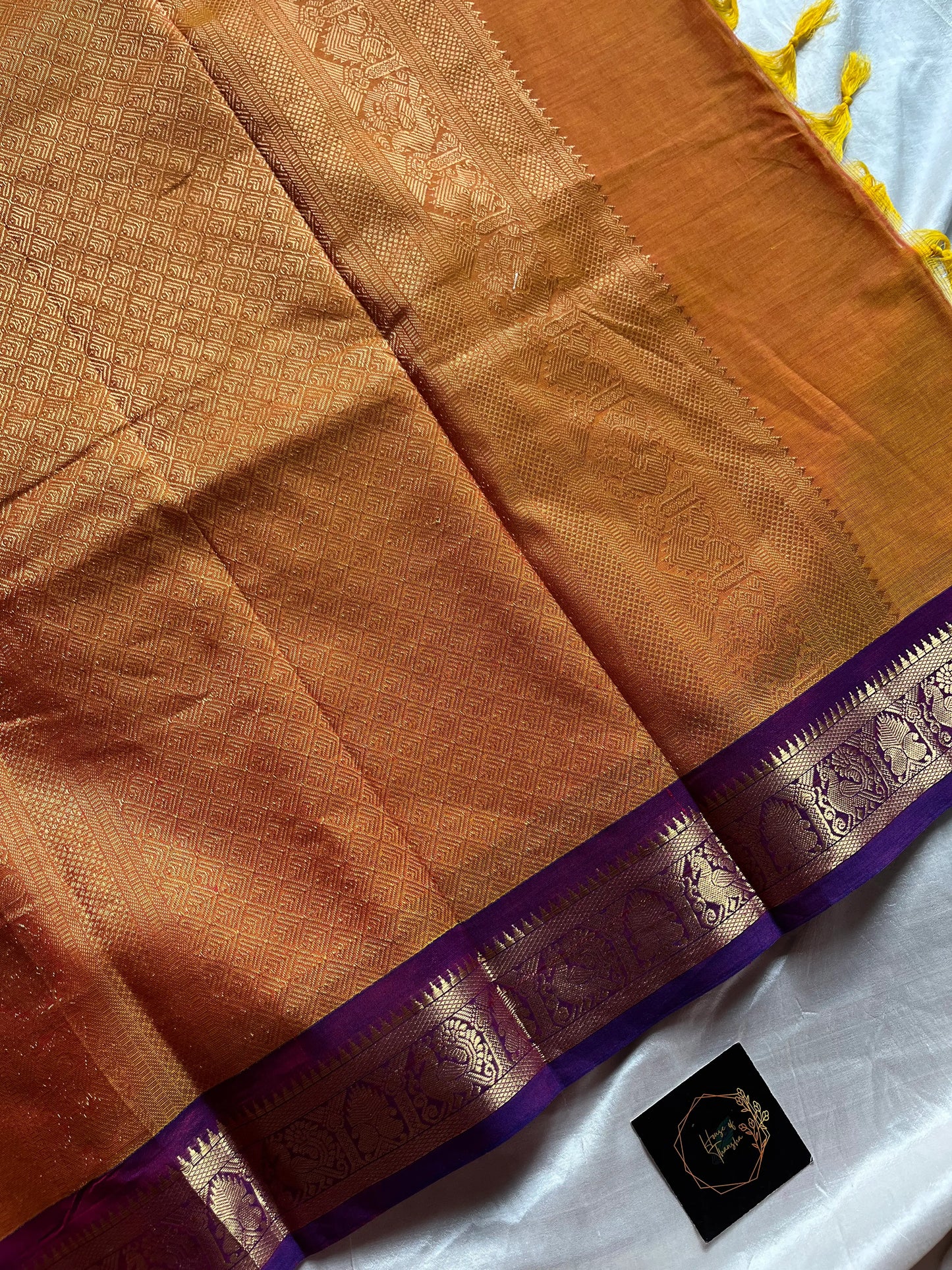 Throne Edit Sunset Orange & Purple Checks 120-Count Kanchi Cotton Saree by House of Thansha