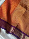 Throne Edit Sunset Orange & Purple Checks 120-Count Kanchi Cotton Saree by House of Thansha