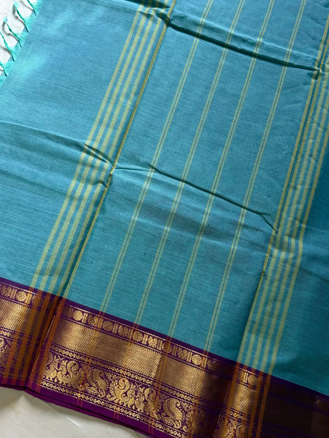 Subtle Weaves | SkyBlue & Purple Kanchi Cotton Saree