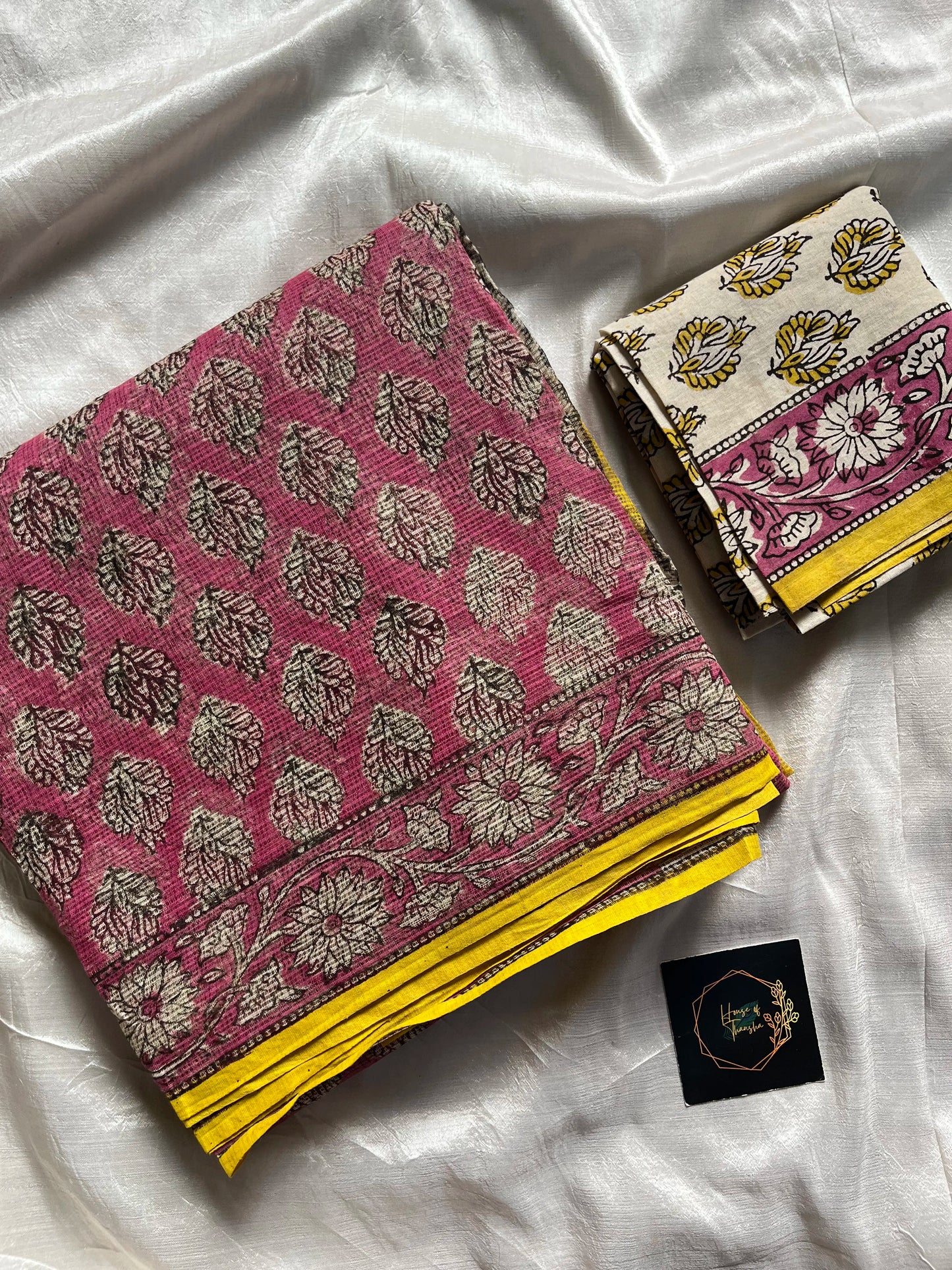 Pink Kota Doria Saree with mulmul blouse