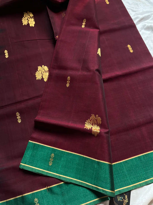 Vegan Silk Saree – Dark Maroon Handloom Art Silk