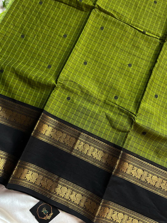 Kattam Edit – Green & Black Checked Chettinadu Cotton Saree