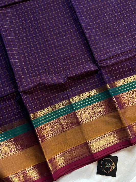 Kattam Edit – Purple Checked Chettinadu Cotton Saree
