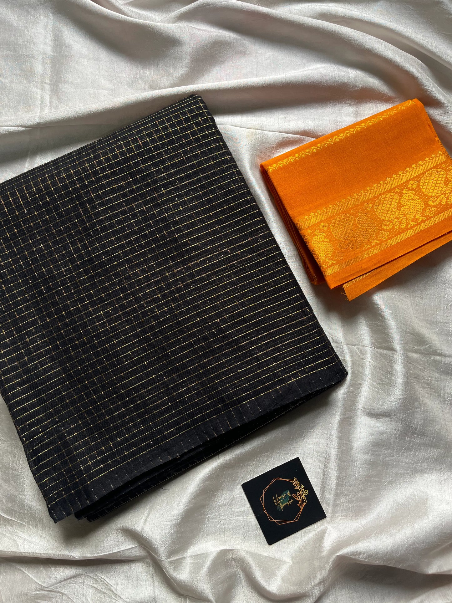 Zari Checks – Black Kanchi Cotton Saree with Contrast Blouse