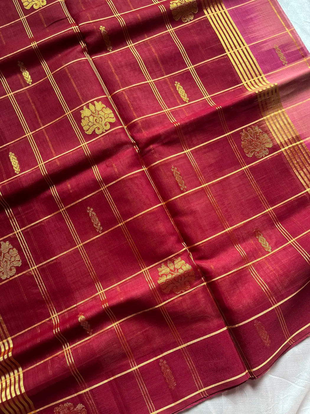 Vegan Weaves – Pink Checked Handloom Art Silk Saree