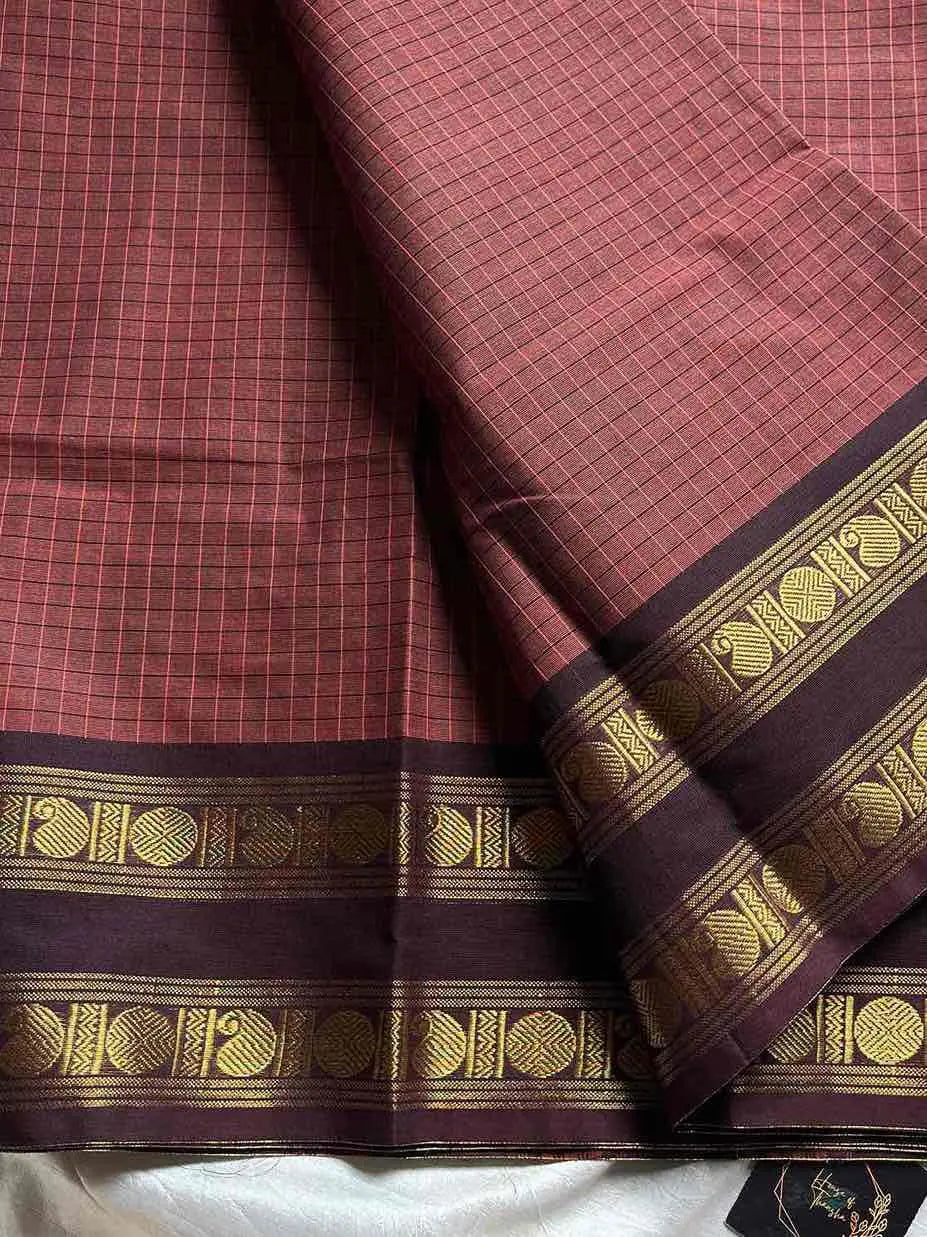 Kattam Edit | Chettinadu Checked Saree – Vintage Rust