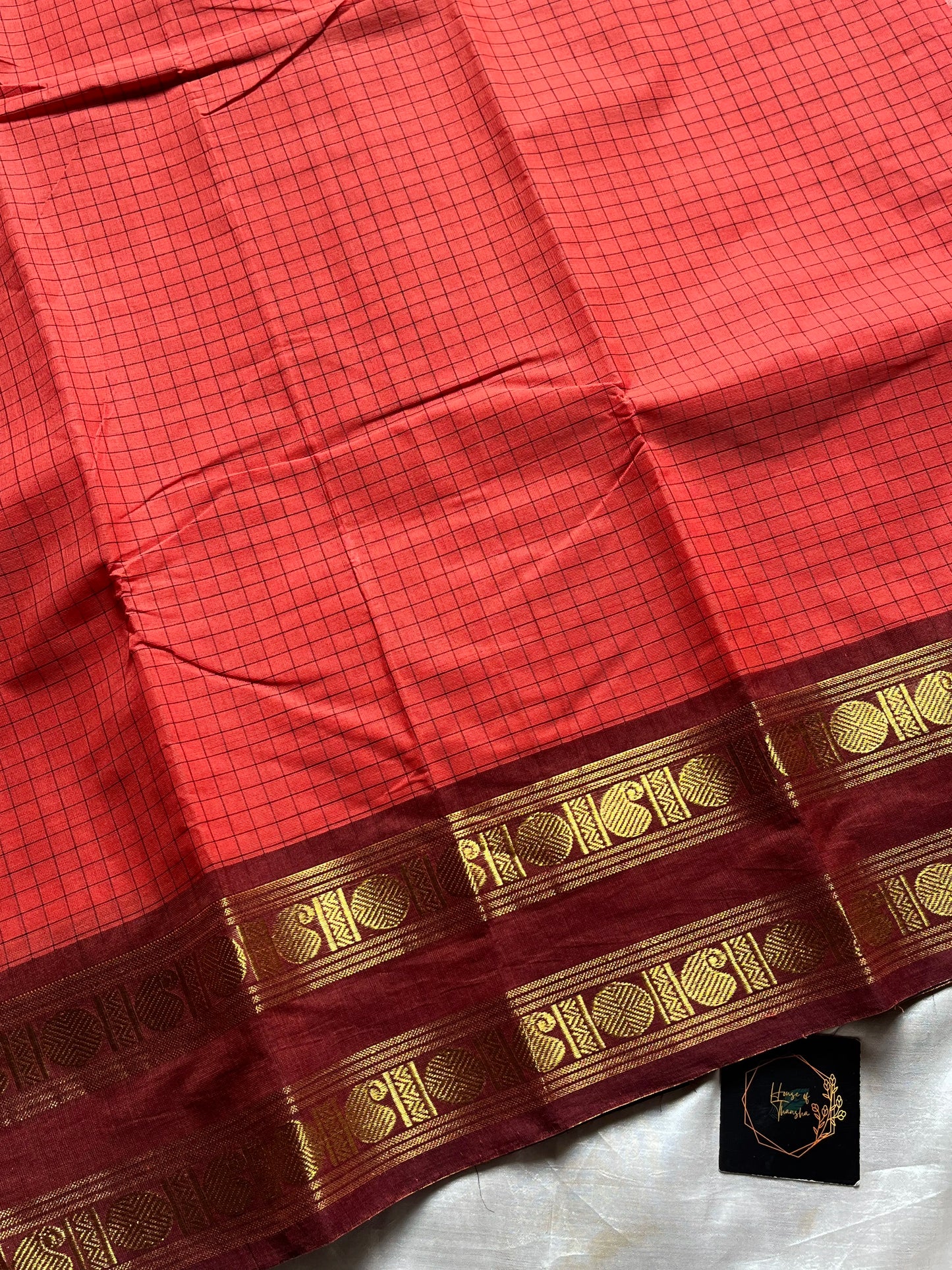 Kattam Edit | Chettinadu Checked Saree – Peach