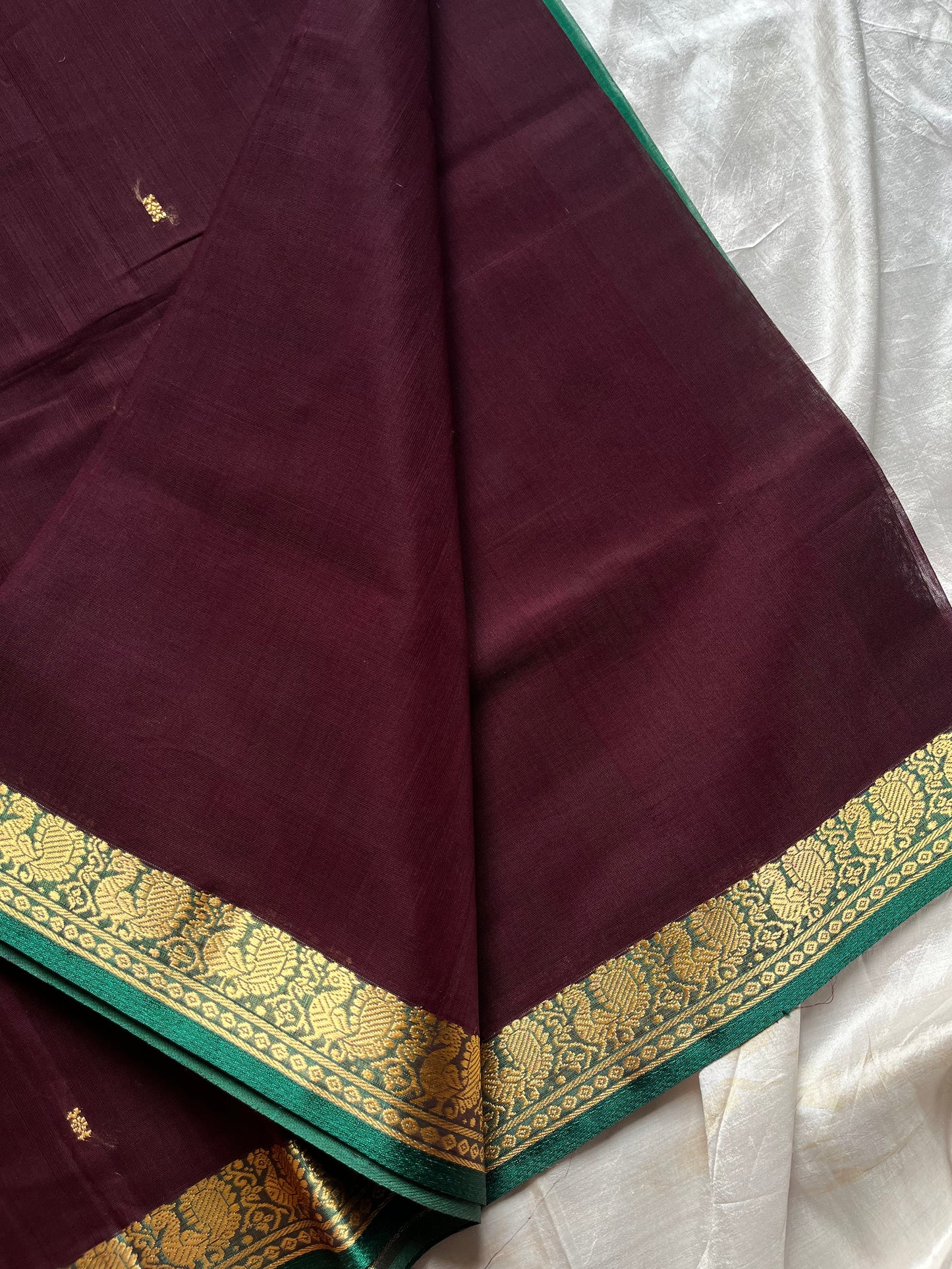 Vegan Weaves - Coffee Brown & Green Handloom Art Silk Saree