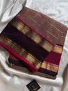 Royal Drapes – Pastel & Coffee Brown Zari Checks Kanchi Cotton Saree
