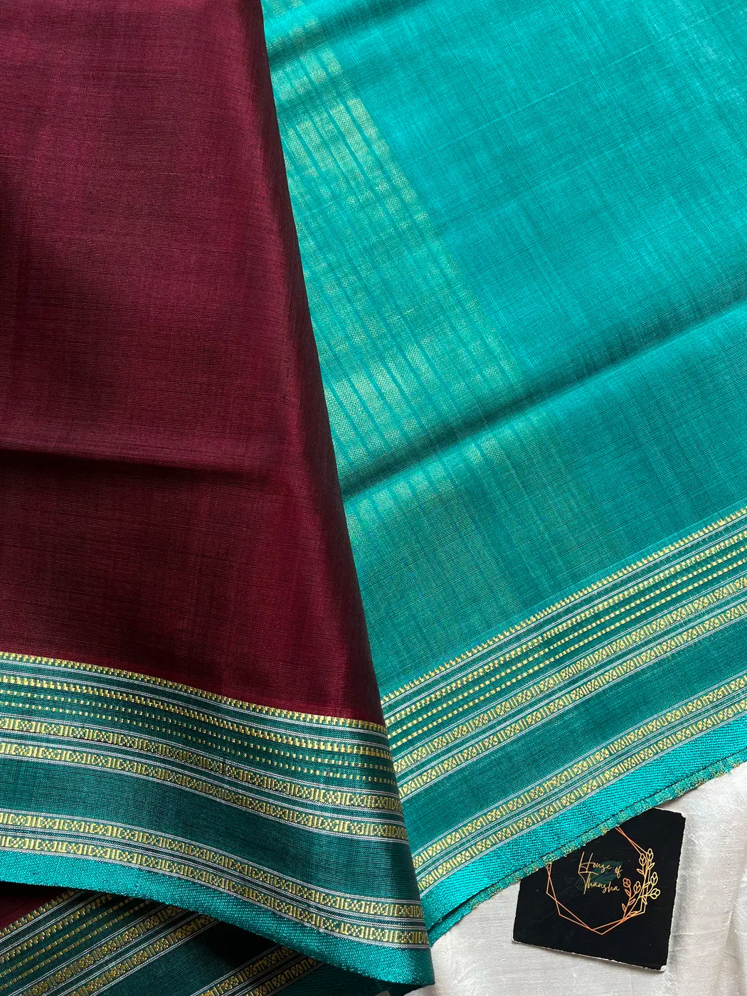 Vegan Silk Saree – Maroon & Blue | Handloom Art Silk