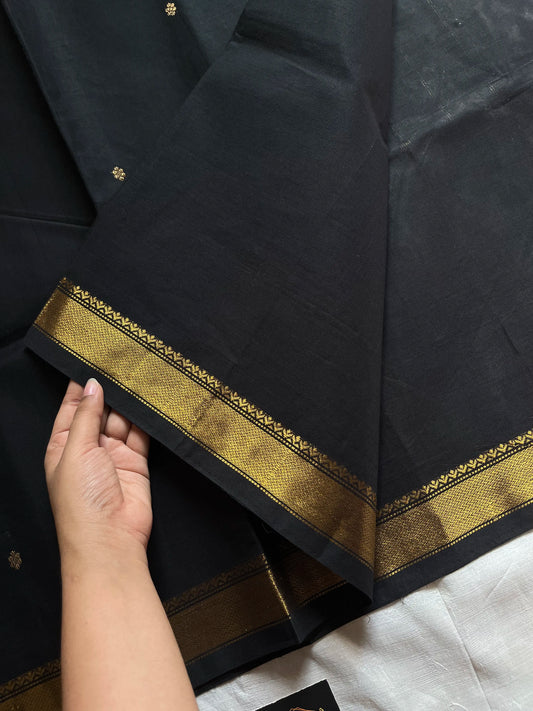 Sheuli – Black Chettinadu Cotton Saree with Golden Zari Butta | House of Thansha