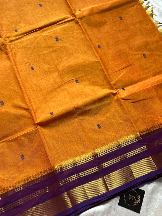 Vintage Loom Edit | Yellowish Orange Chettinadu Cotton Saree