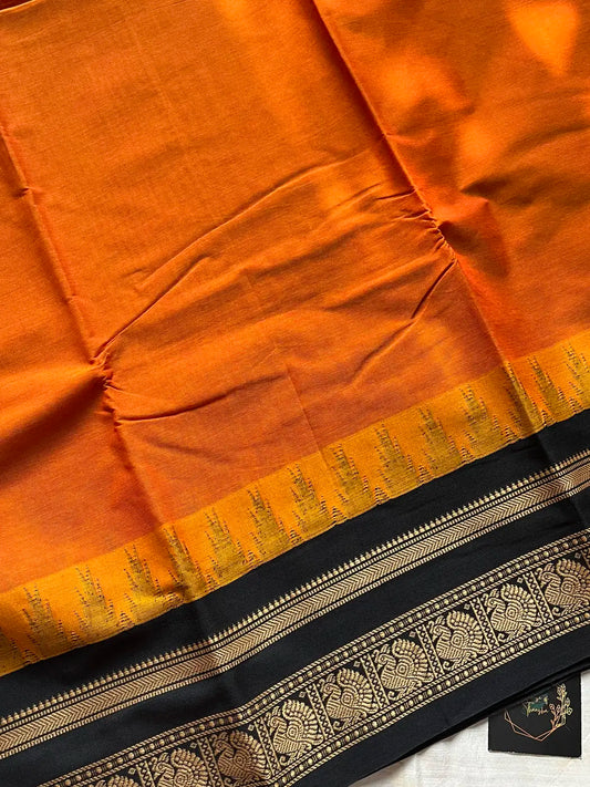 Maragatham – Orange & black Korvai Chettinadu Cotton Saree