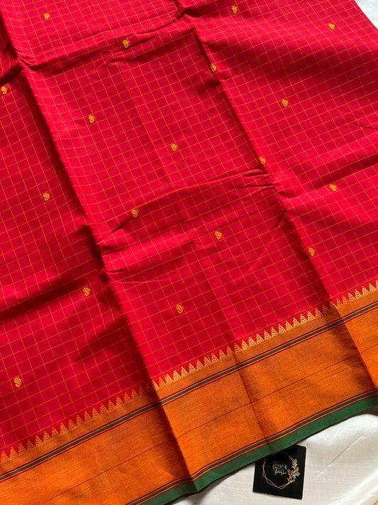 Kattam Edit – Red Kanchi Cotton Saree