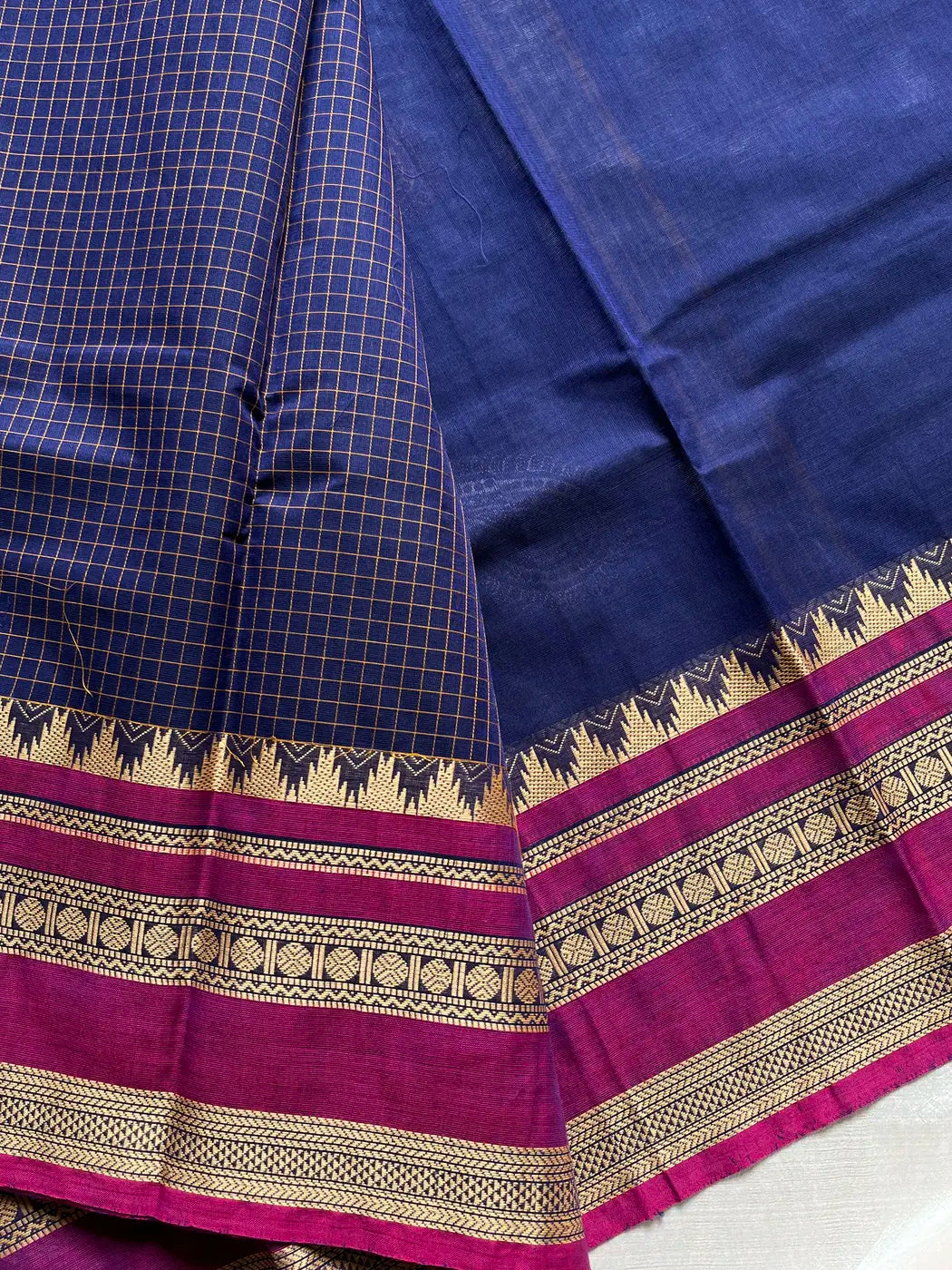 Royal Kattam – Royal Blue Chettinadu Cotton Saree