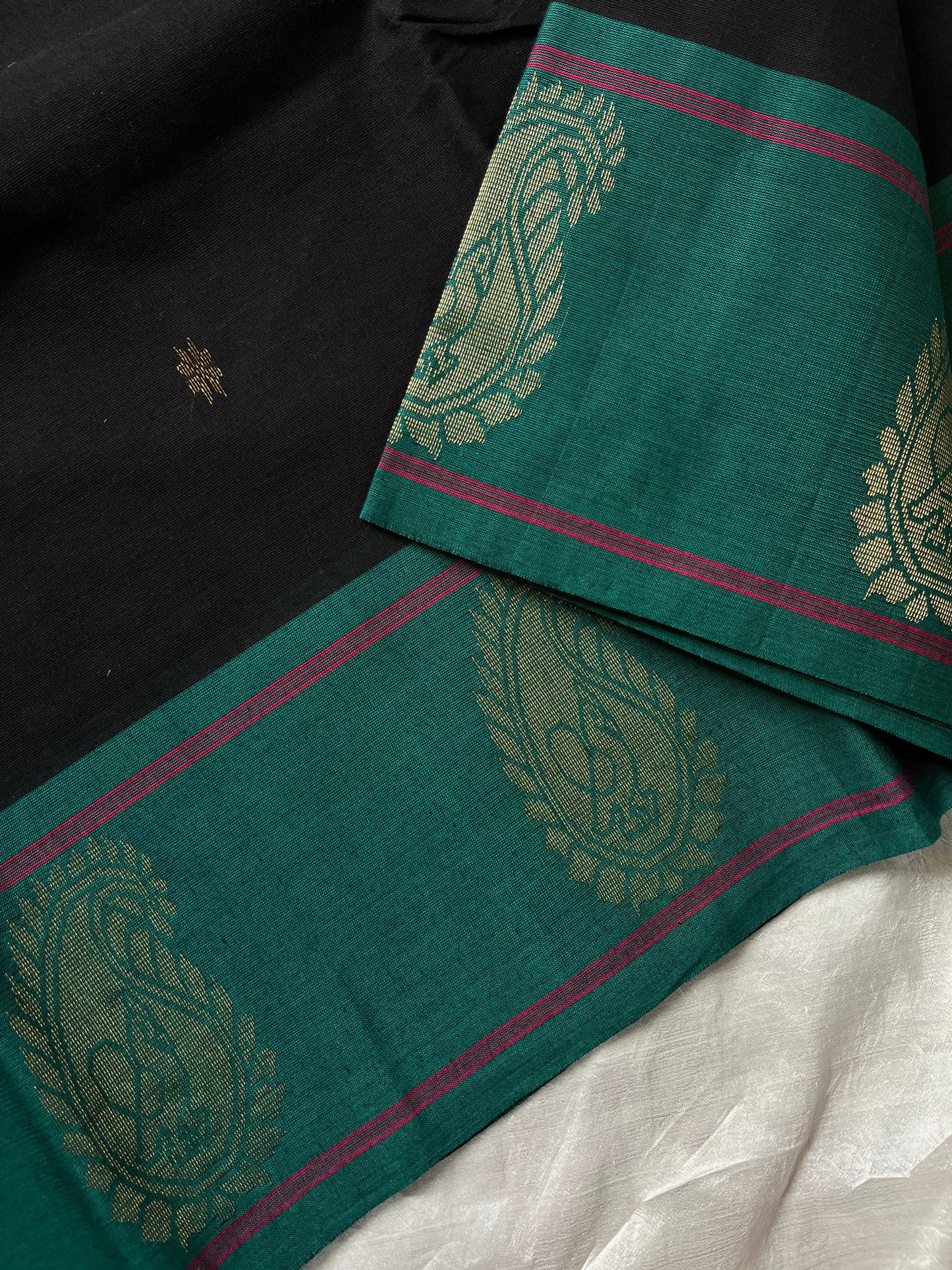 Subtle Weaves Black Chettinadu Cotton Saree with Elegant Border – Handwoven premium cotton saree by House of Thansha