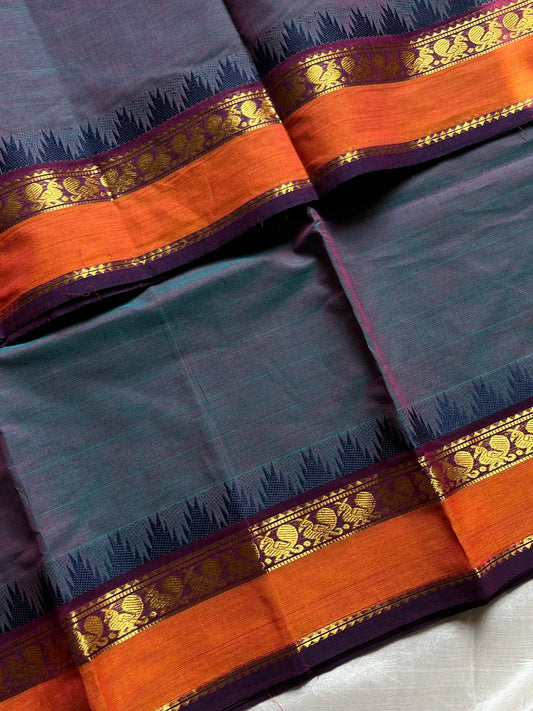 Subtle Weaves | Slate Teal Kanchi Cotton Saree