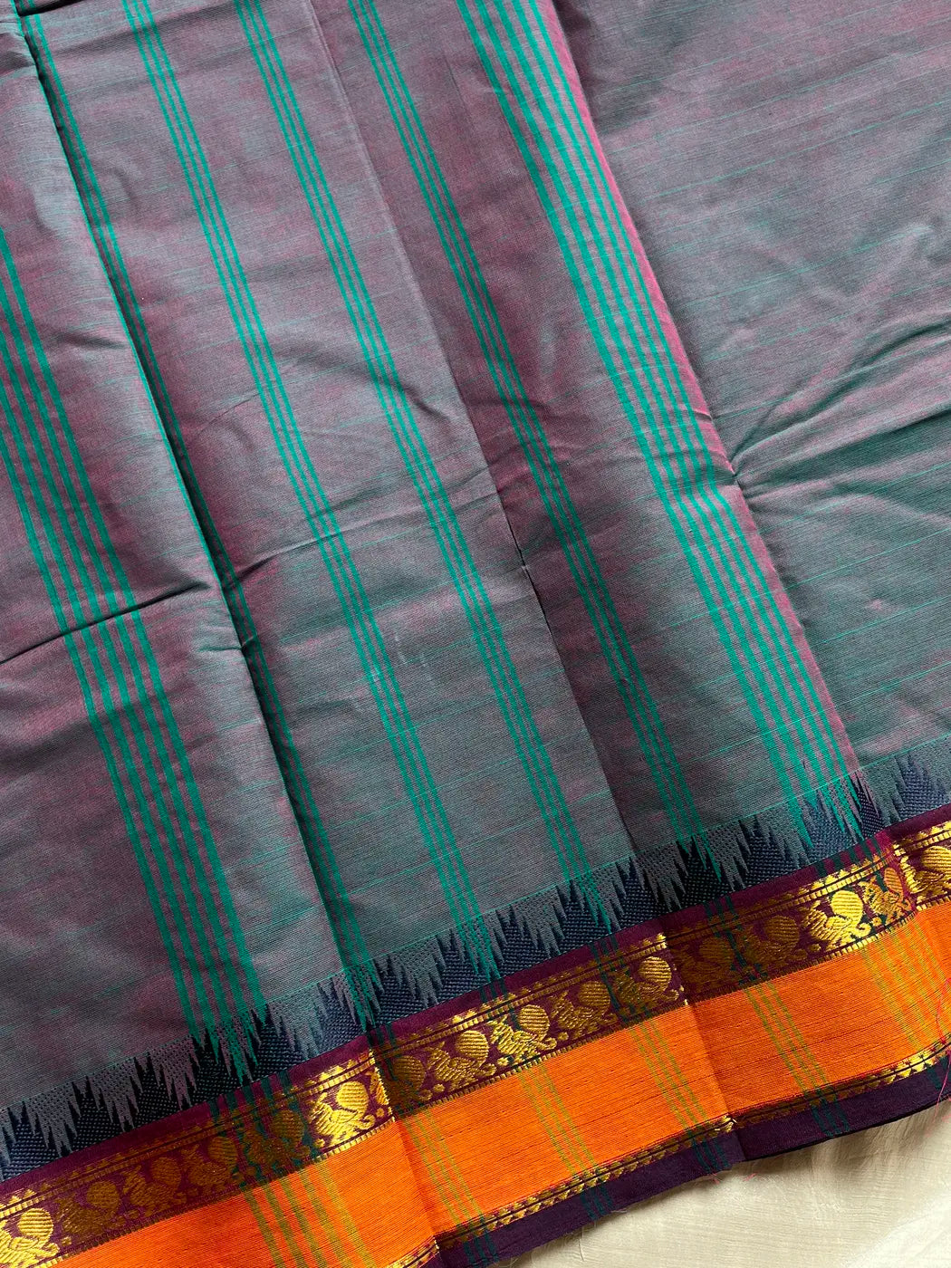 Subtle Weaves | Slate Teal Kanchi Cotton Saree