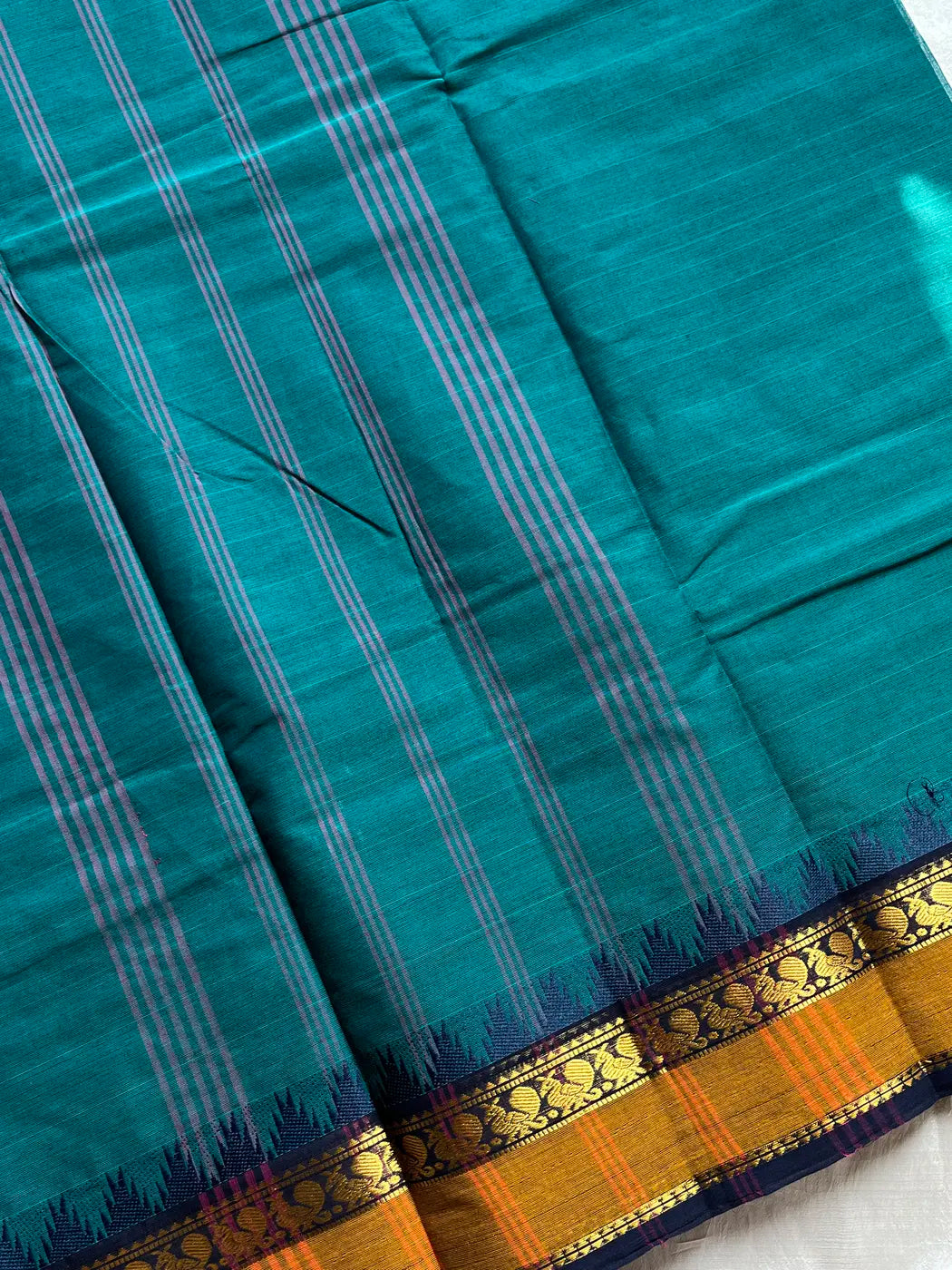 Subtle Weaves | Peacock Teal Kanchi Cotton Saree