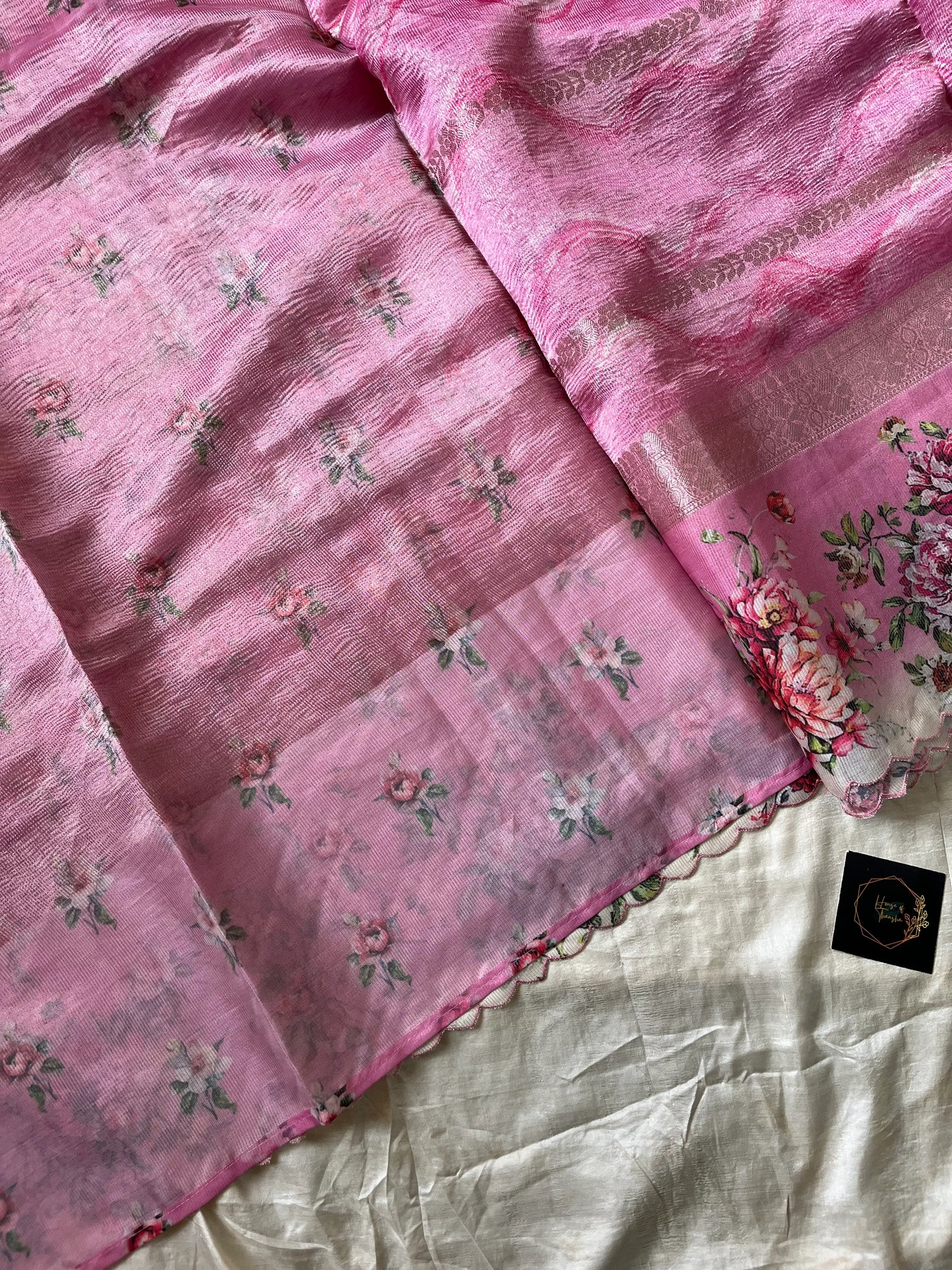 Soft Tissue Edit – Pink Tissue Saree with Scalloped Border & Zari Work
