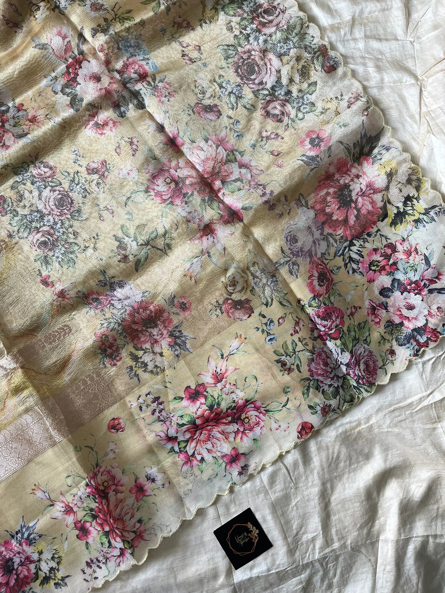 Soft Tissue Edit – Yellow Tissue Saree with Scalloped Border & Zari Work