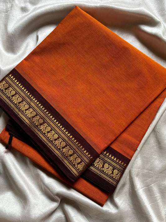 Minimal Border Edit - Orange Cotton Saree