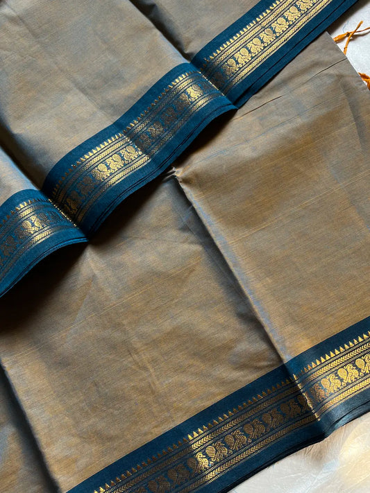 Minimal Border Edit - Ash Teal Cotton Saree