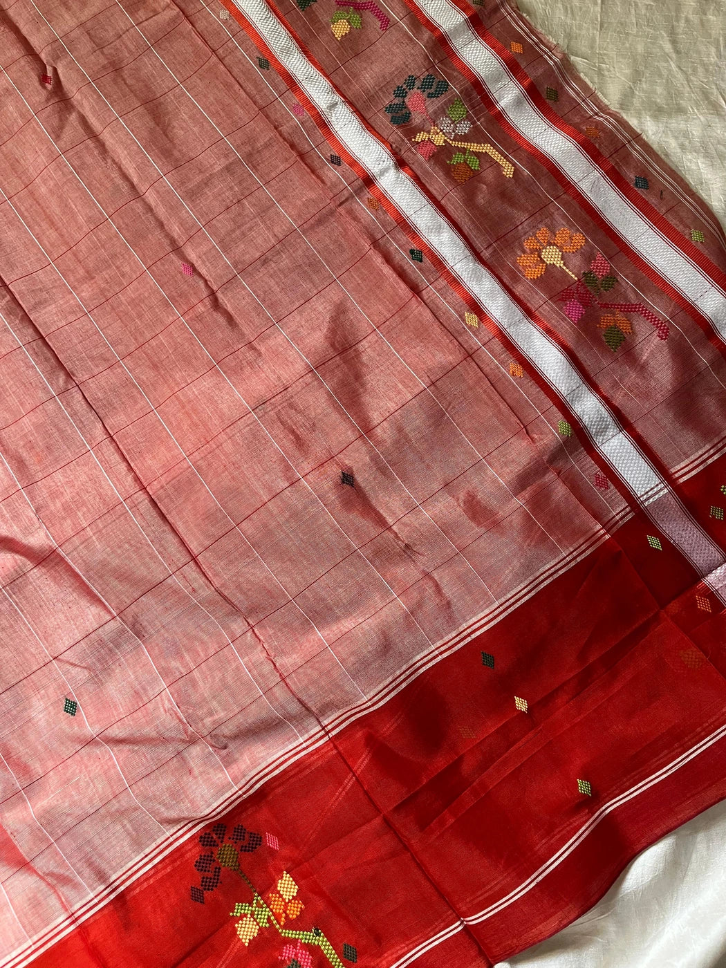 Chedibutta Saree - Handloom Vegan Art Silk - Rust orange