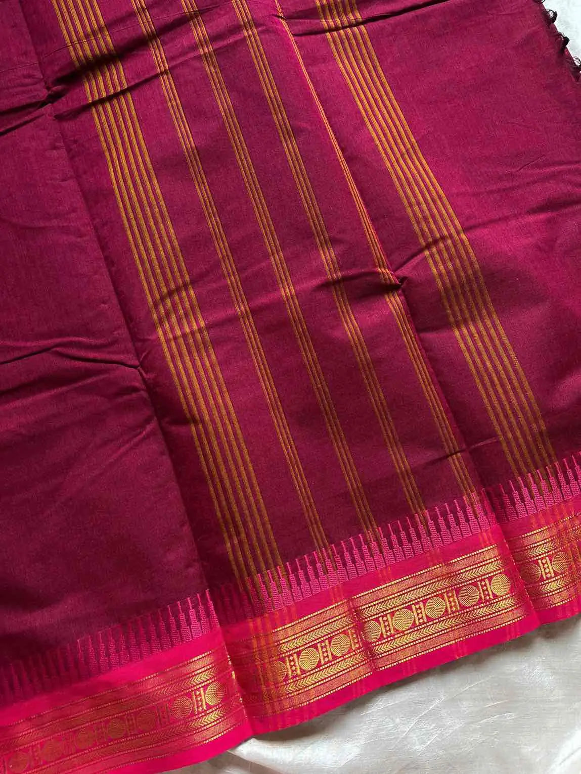 Ganga Jamuna Borders – Maroon Kanchi Cotton Saree