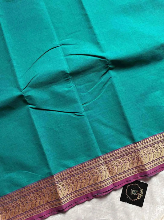 Chettinadu Cotton Saree – Teal (Without Blouse)