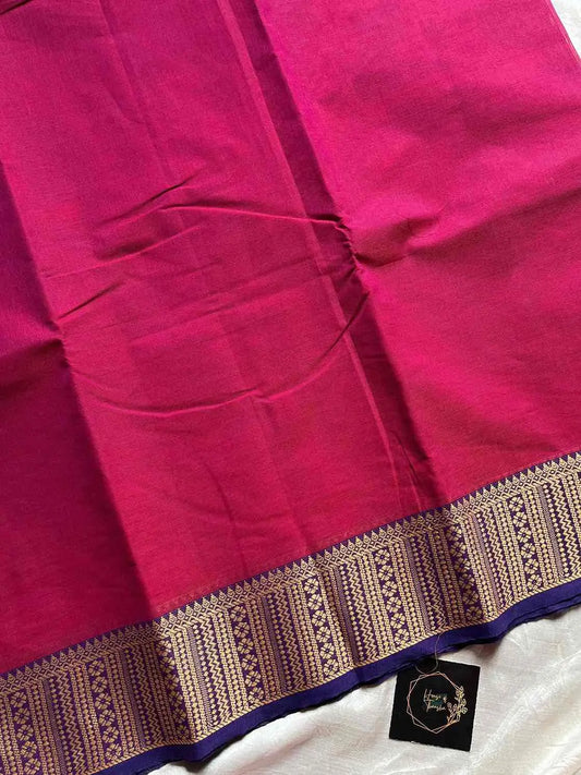 Chettinadu Cotton Saree – Magenta Pink (Without Blouse)