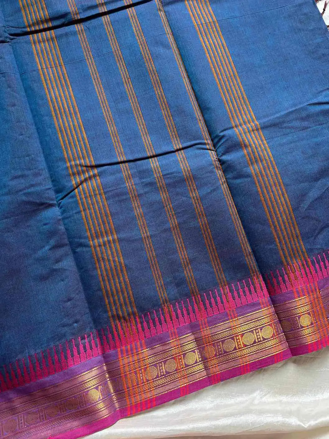 Ganga Jamuna Borders – Blue Kanchi Cotton Saree