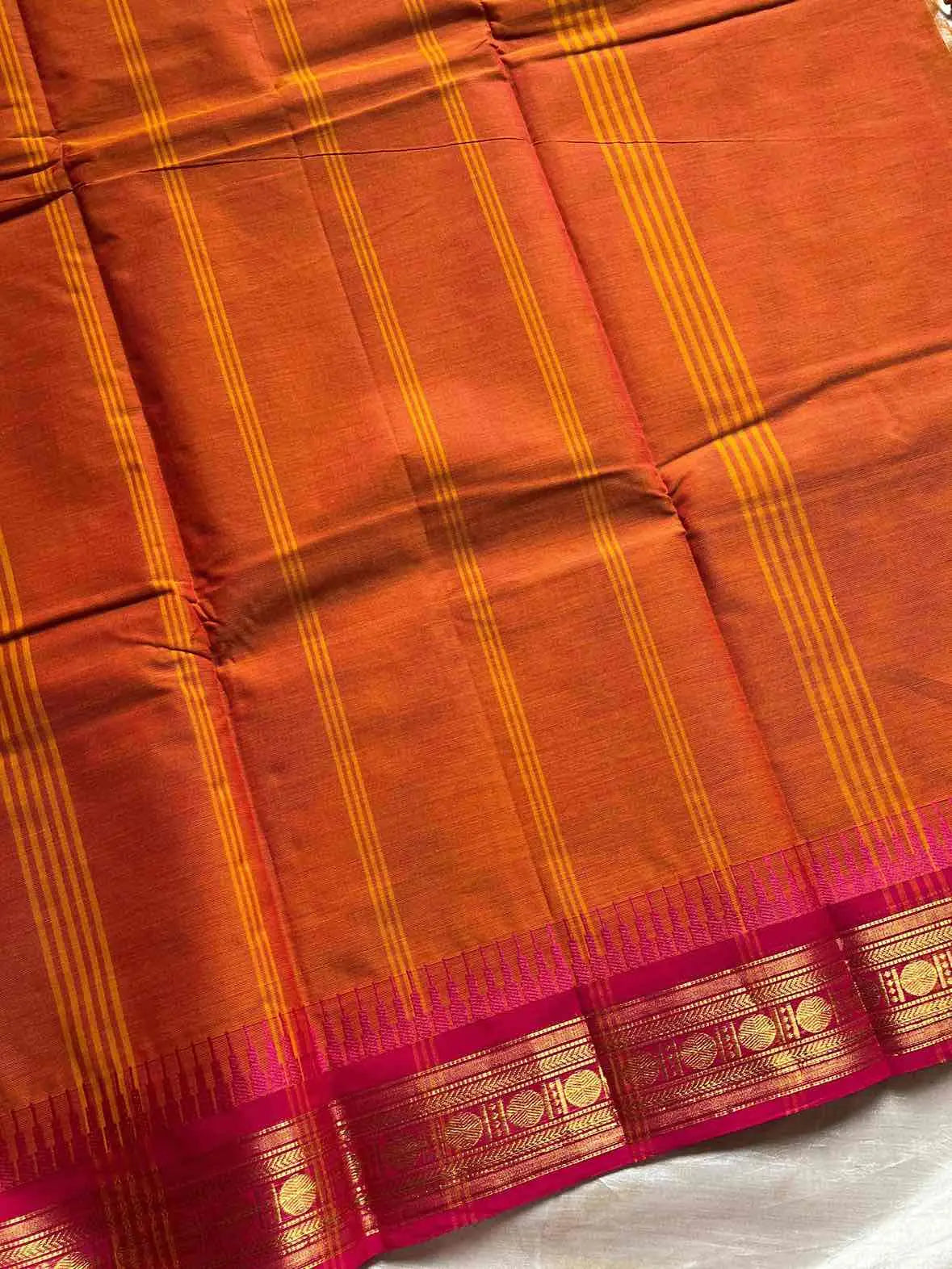 Ganga Jamuna Borders – Orange Kanchi Cotton Saree