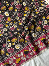 Black Kalamkari cotton saree with pen-drawn floral motifs – House of Thansha