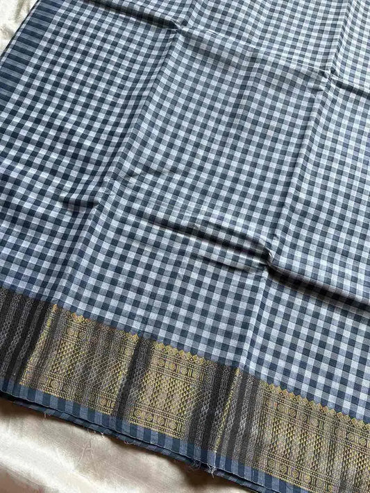 Mini Kattam – Grey & White Chettinadu cotton (Without Blouse)