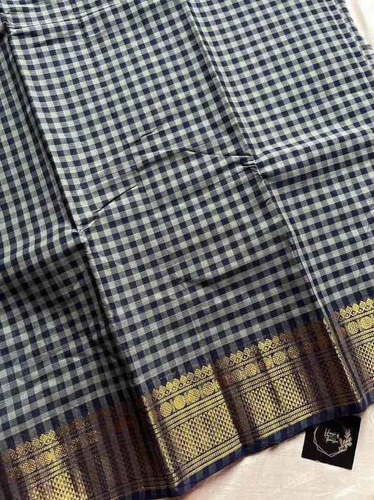 Mini Kattam – Graphite Blue Hue Chettinadu cotton (Without Blouse)