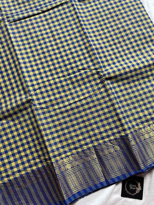 Mini Kattam – Yellow & Blue Chettinadu cotton (Without Blouse)