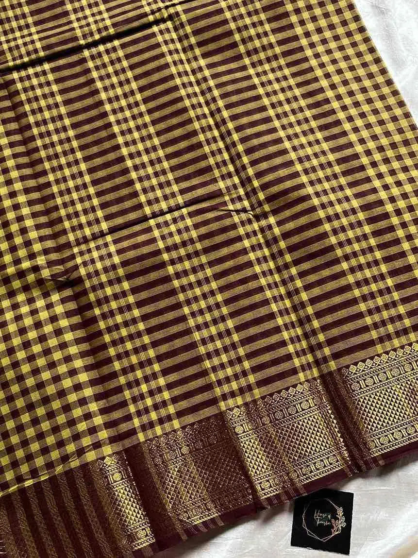 Mini Kattam – Olive & Brown Chettinadu cotton (Without Blouse)