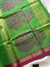 Green Kanchi Cotton Saree with small border and mango motif zari pallu – Zari & Thread Edit by House of Thansha