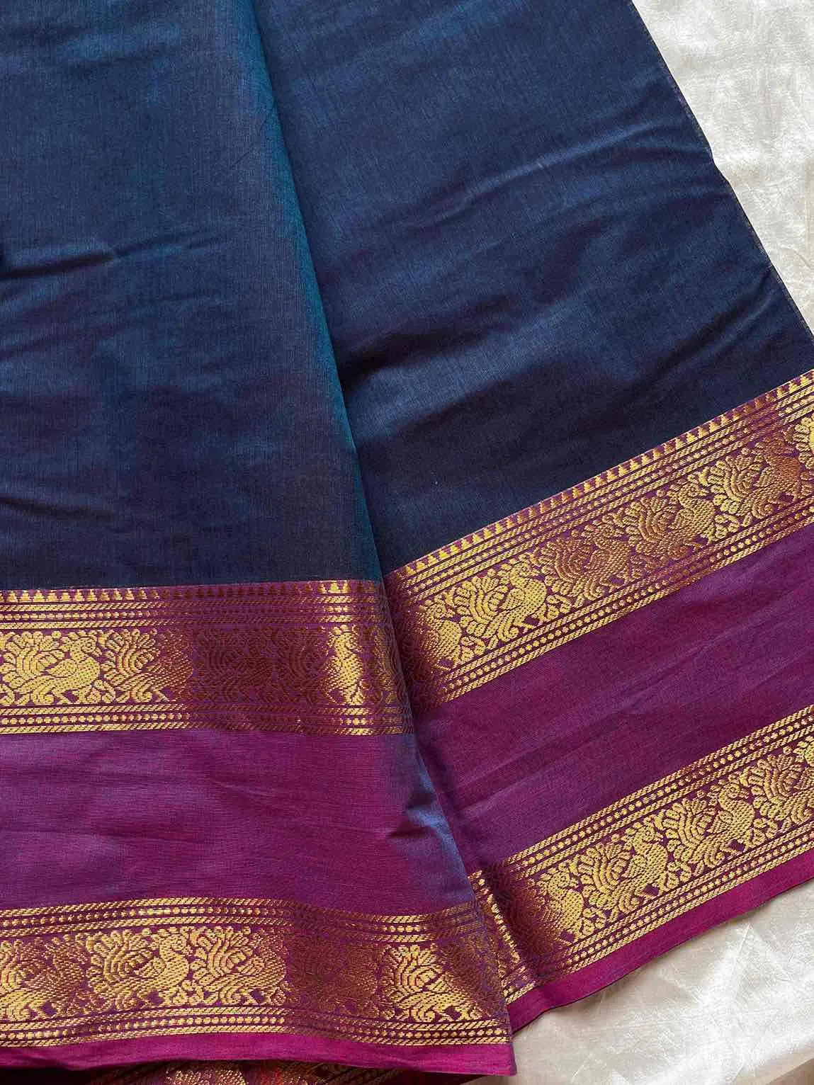 Subtle Weaves – Blue Kanchi Cotton Saree