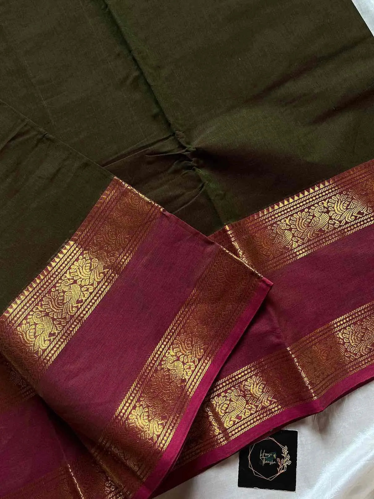 Subtle Weaves – Olive Green Kanchi Cotton Saree