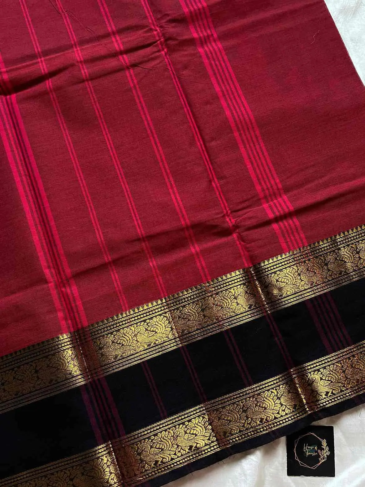 Subtle Weaves – Maroon & Black Kanchi Cotton Saree